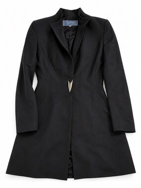 Archival Thierry Mugler 1993 Black Tailored Coat with Silver Arrow Closure
